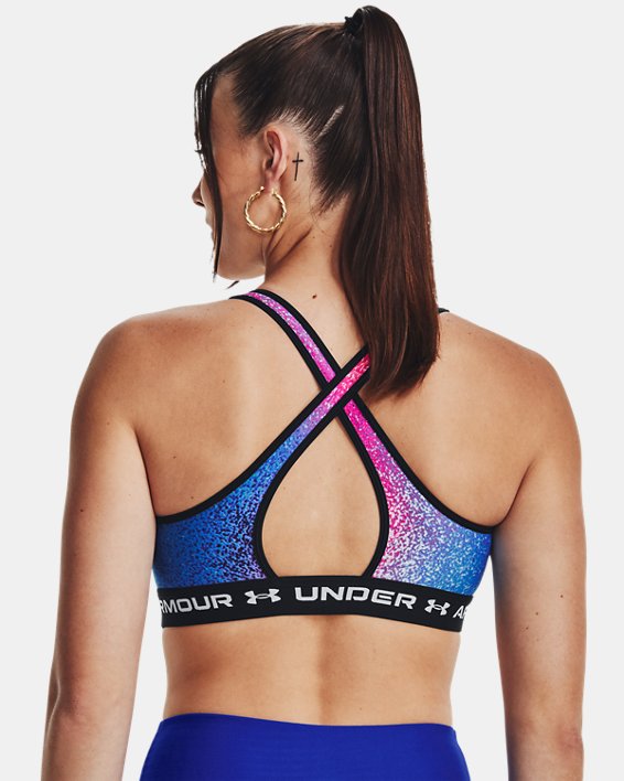 Women's Armour® Mid Crossback Printed Sports Bra, Blue, pdpMainDesktop image number 5